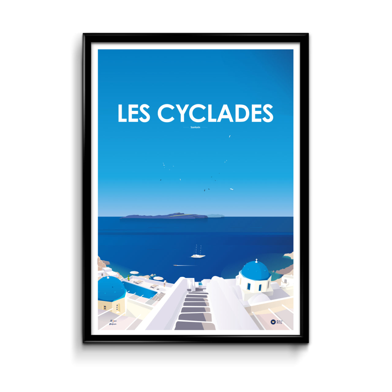 Affiche illustrée Cyclades encadrée