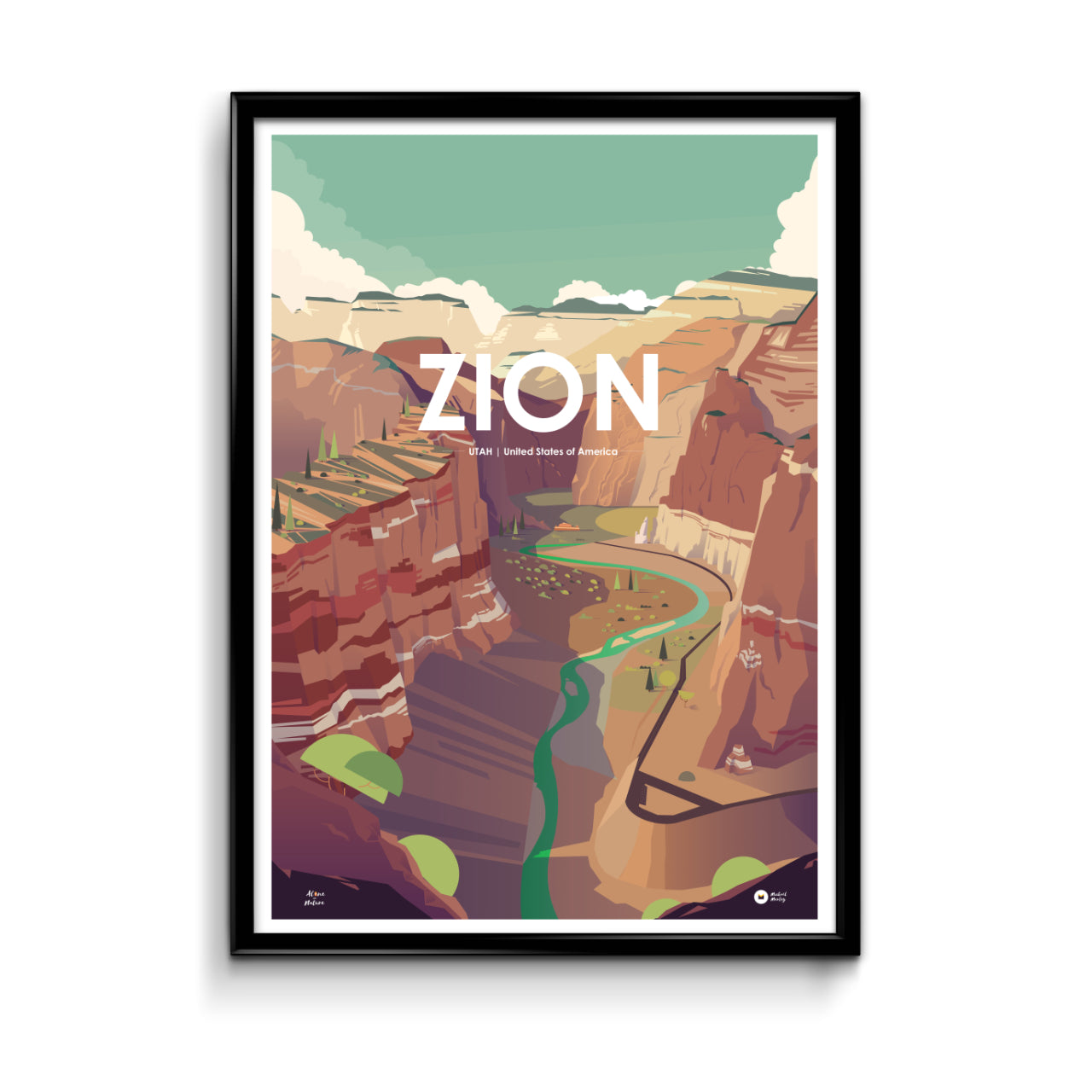 affiche illustrée "Zion, Utah USA"