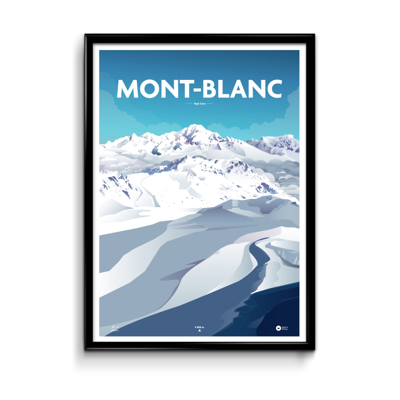 Affiche illustrée Mont-Blanc bleu encadrée