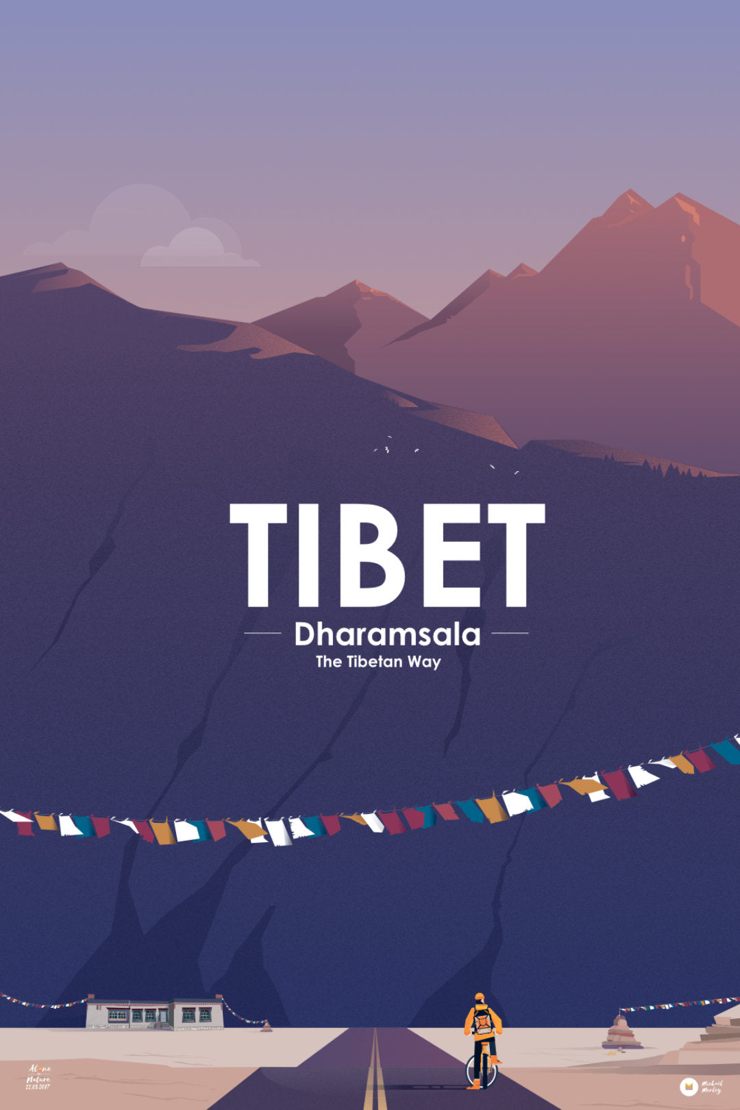 affiche illustrée "Tibet Dharamsala, The tibetan way" par M.Merley