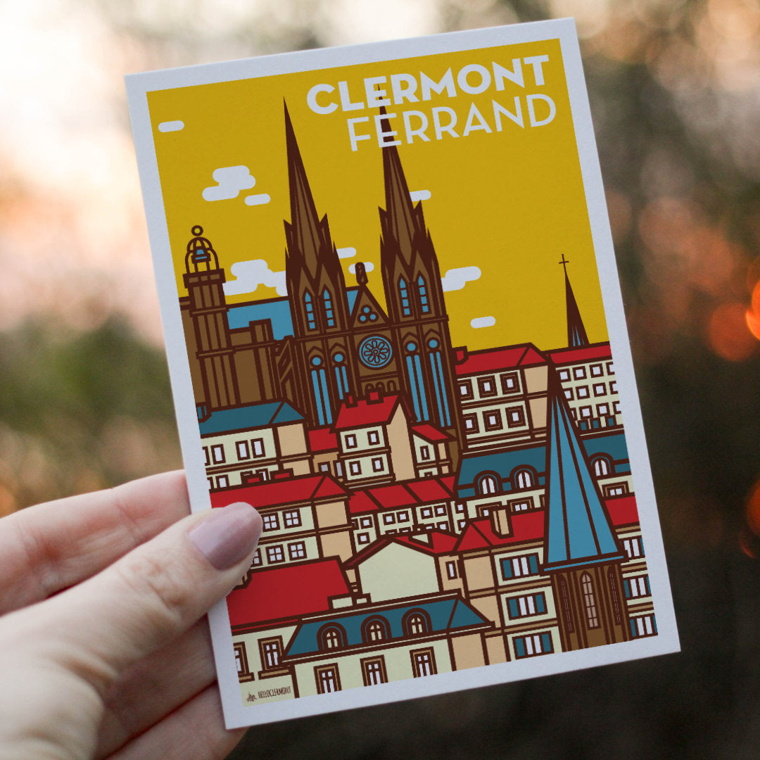 Carte postale illustration de la Cathédrale de Clermont-Ferrand Jaune