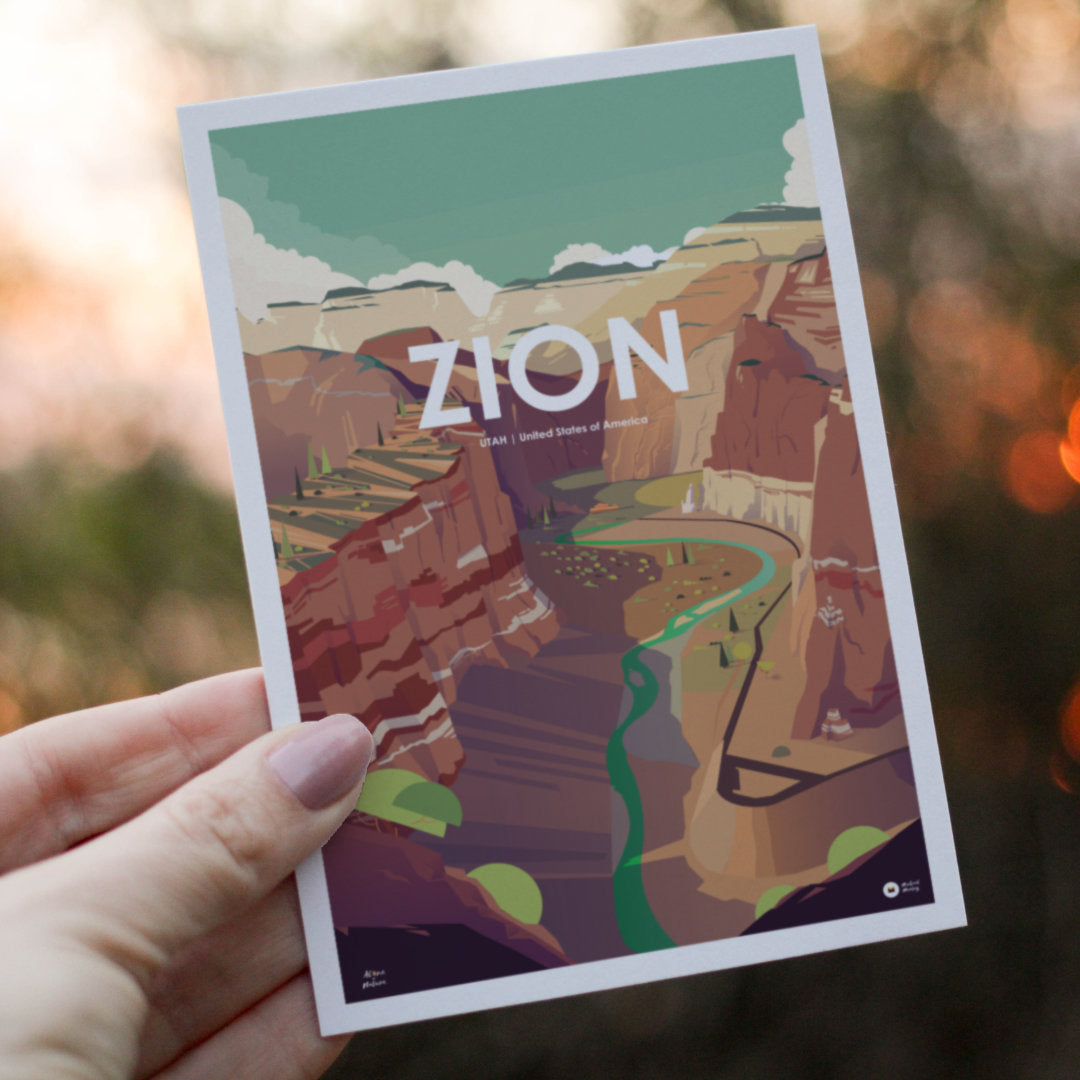 Carte postale avec une illustration "Zion Natural Park"