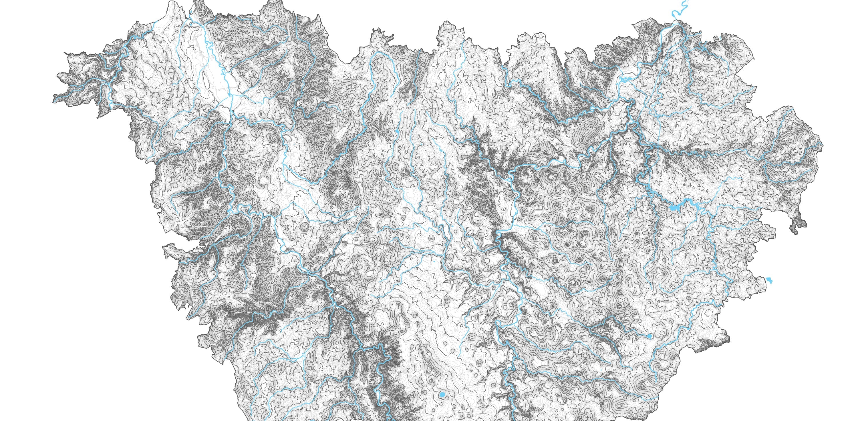 détail d'une carte de la haute loire avec courbes de niveau