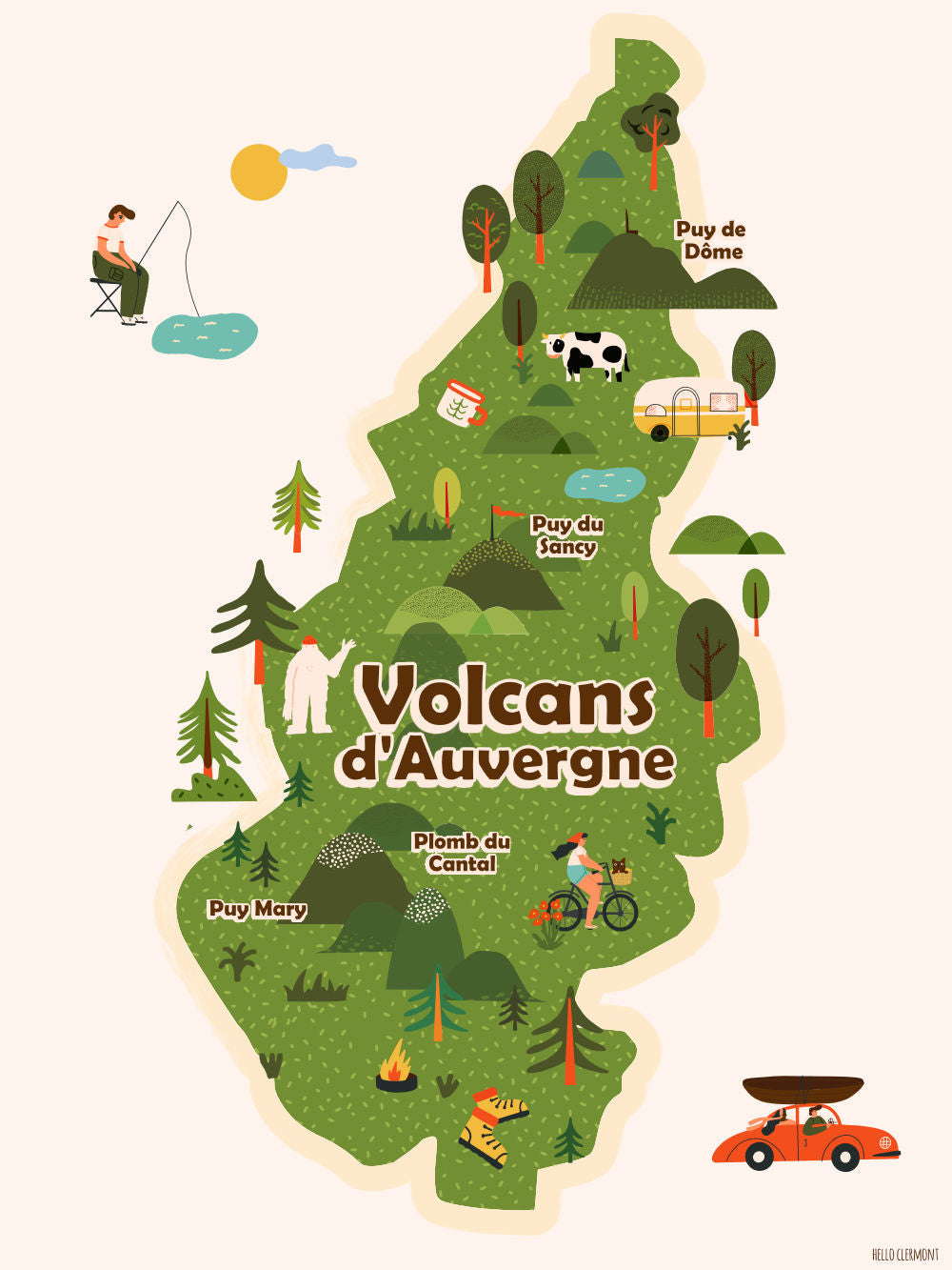 Affiche "Carte du parc naturel des volcans d'auvergne"