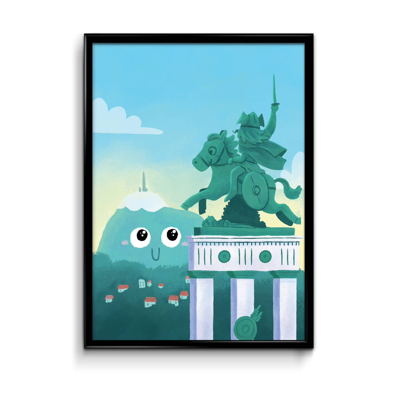Affiche illustrée "Statue de Vercingétorix et Puy de Dôme" par Sow