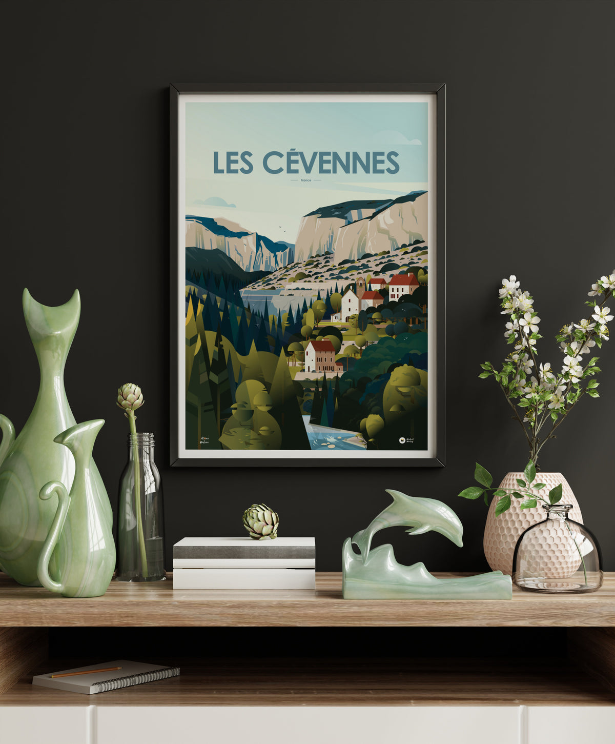 petite affiche des cévennes encadrée et accrochée au mur