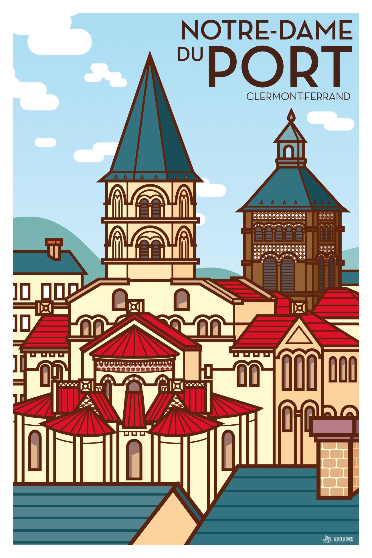 Affiche illustrée Notre-Dame du Port Clermont-Ferrand