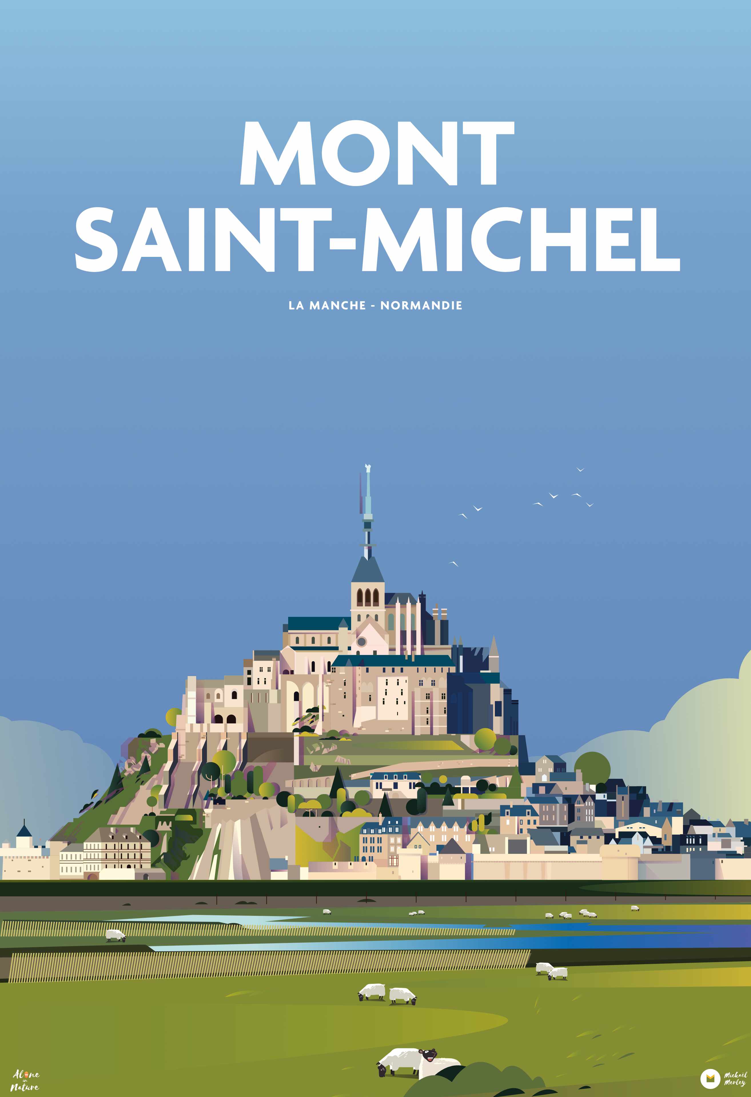 affiche illustrée sur le mont saint michel en bretagne