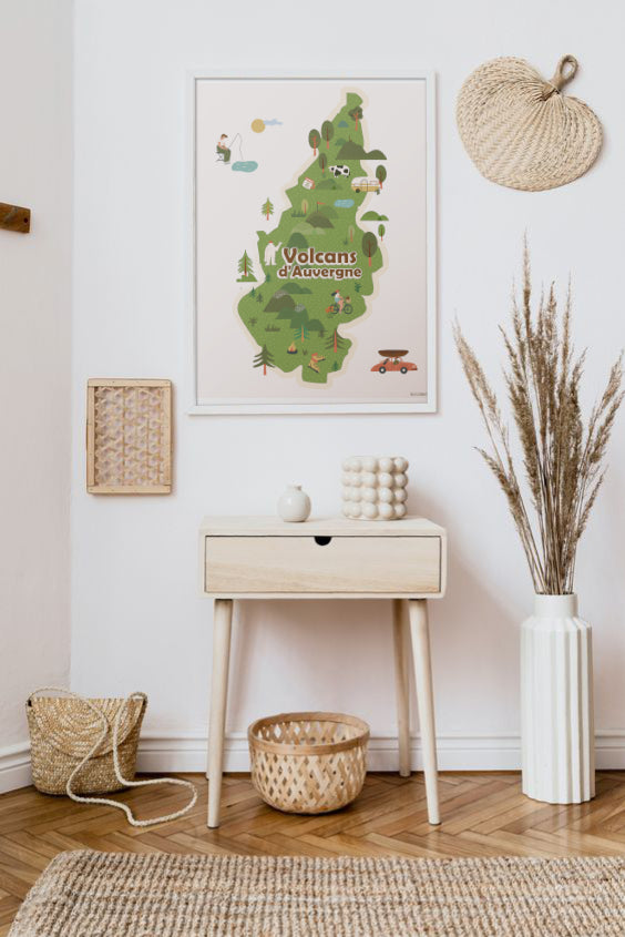 affiche illustrée parc naturel des volcans d'auvergne