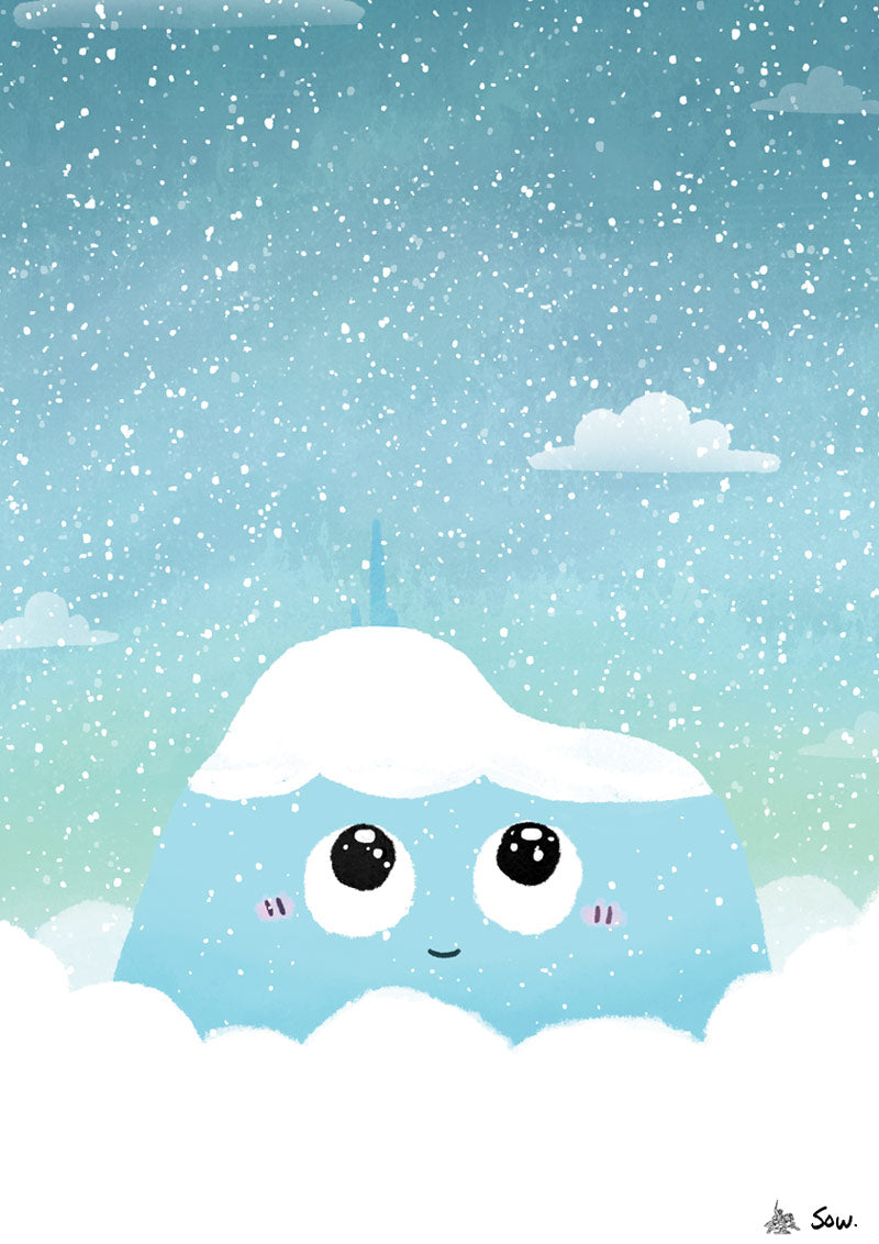 Affiche illustrée "Puy de dôme sous la neige" par Sow