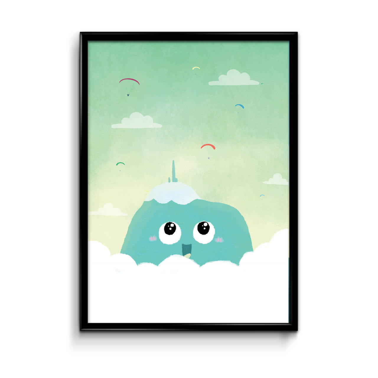 Affiche illustrée "Puy de dôme et parapentes"
