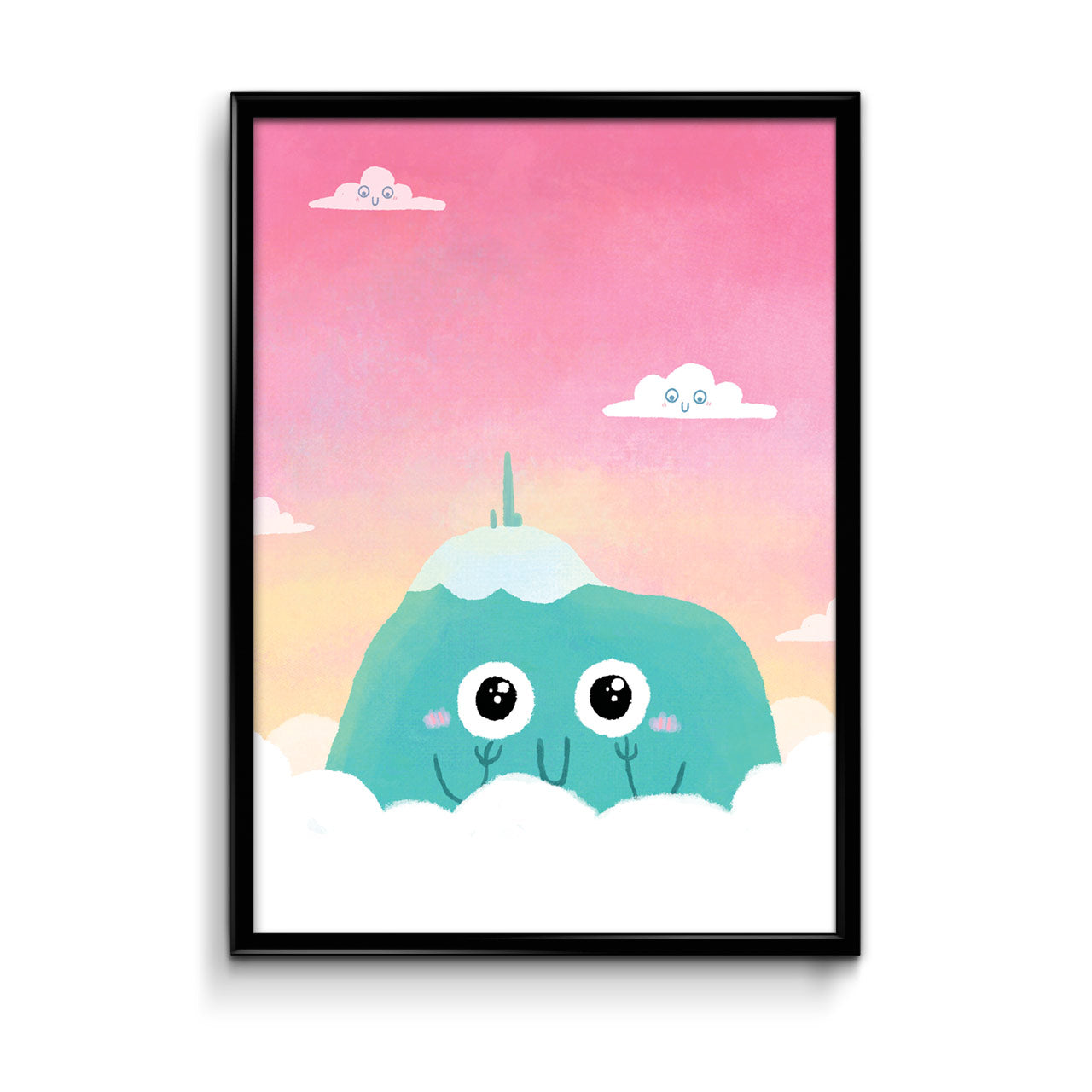 Affiche illustrée Puy de Dôme avec ciel rose par Sow Ay