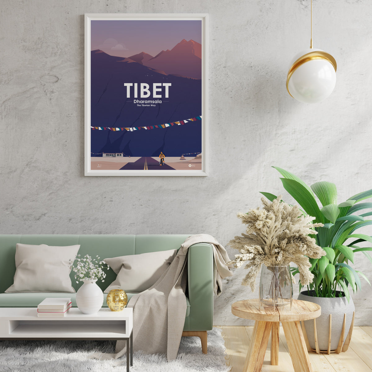 affiche illustrée Tibet accrochée au mur et encadrée