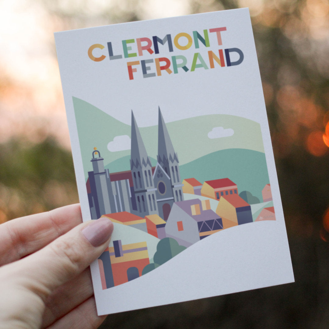 Carte postale avec une illustration de la Cathédrale de Clermont-Ferrand Pop